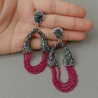 YYGEM Natural 2mm round red Garnet tassel Black Macarsite pave Stud Earrings for women Daily Wear