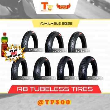 R8 TUBELESS TIRE 100/80X14 WITH FREE SEALANT AND PITO (9861-209)