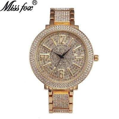 ✱ แฟชั่น Bling สีทองผู้หญิงคริสตัลนาฬิกาแบรนด์ดังสแตนเลส Rhinestones วงสุภาพสตรีนาฬิกาข้อมือนาฬิกาลำลองหญิงนาฬิกา