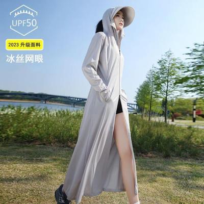Ice silk sunscreen womens long section 2023 summer new thin section whole body UV protection loose hooded breathable sunscreen clothing