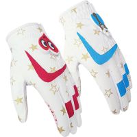 Kids golf gloves 1 pair PU Leather anti-slip sports glove white blue red lovely design for boys girls teen ages new breathable