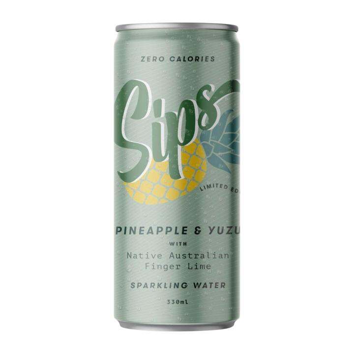 Sips Sparkling Water Pineapple And Yuzu With Native Australian Finger