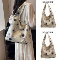 Summer summer large-capacity commuter flower tote bag girls 2023 new one-shoulder retro literary canvas bag 【BYUE】