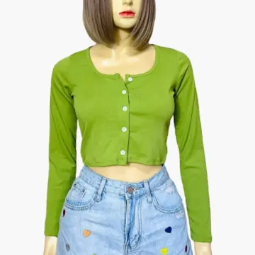 Buy Green Long Sleeve Crop Top online