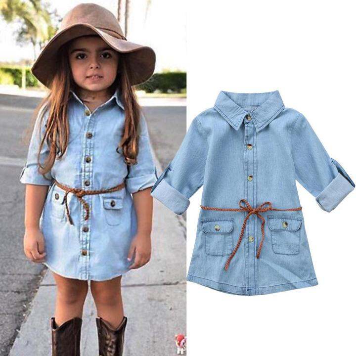 Fashion Kids Girl Long Sleeve Dress Jeans T-Shirt Casual Beach Denim Mini  Dress | Lazada Ph