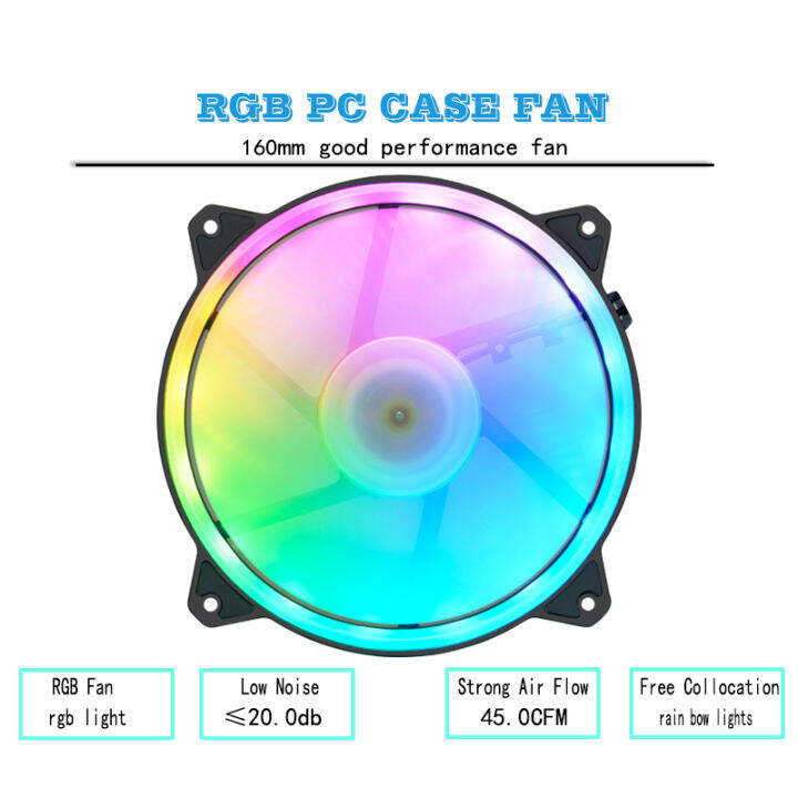POWER PC Fan 160mm RGB Cooler 12V LED Silent 4pin Computer Case Cooling