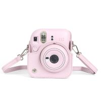 เคสกล้องจิ๋วนิ่มอุปกรณ์สวมครอบพร้อมสายคล้องไหล่กระเป๋าหนัง PU สำหรับ Fujifilm Instax Mini 12 Instax