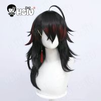 Vox Akuma Cosplay Wig Vtuber Cosplay Wig HSIU Black Mixed Red Heat Resistant Synthetic Short Hair + Free Wig Cap Vtuber Cosplay