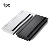 ♣☂▪ 1PC Aluminum Alloy PC Desk Rectangle Wire Cable Grommet Office Table Hole Cover Outlet Port with Black Brush Cable Organizer