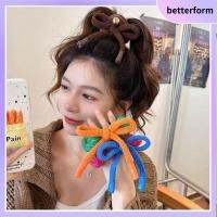 BETTERFORM ถักนิตติ้ง ห่วงรัดผม ผ้าขนสัตว์ขนแกะ อีลาสติก อุปกรณ์เสริมผม วินเทจ สีสันสดใส วงกลมลำไส้ขนาดใหญ่ สำหรับผู้หญิง