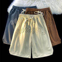 (S ~ 3xl) จดหมายเย็บปักถักร้อย American High Street Sports Shorts Men, Summer New Retro Loose Pants Pants Pants Tide