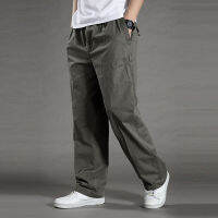 Mens Casual Trousers Cotton Overalls Elastic Waist Full Len Multi-Pocket Plus Fertilizer Mens Clothing Big Size Cargo Pants