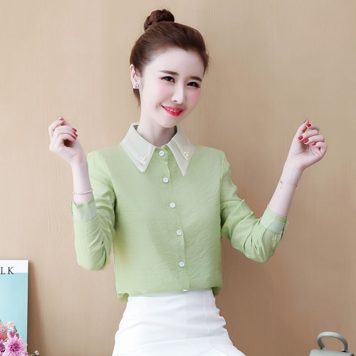 rehin-เสื้อแขนยาวผู้หญิงเกาหลีรุ่น-elegant-ธุรกิจแฟชั่น-organza-เสื้อชีฟองใหม่