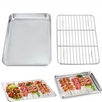 Stainless Steel Rectangular Grill Cookie Baking Pan Tray Plate With Cooling Rack Kitchen Gadget Nonstick Pan For Oven