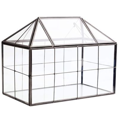 Glass Glass Terrarium Handmade House Shape Geometric Glass Container with Swing Lid Indoor Planter for Succulents