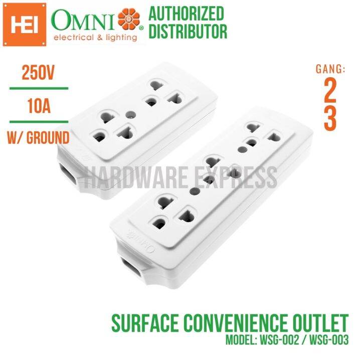 OMNI Surface Convenience Outlet w/ Ground 10A 250V 2 / 3 Gang WSG002
