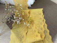 2 Meters HOT Cotton Embroidered Yellow Clothing Lace Fabric Sewing DIY Trim Wedding Applique Ribbon Cloth Guipure Decor 7.5cm Fabric  Material