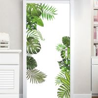 Tropical Leaves Flowers Wall Stickers Removable Green Palm Leaf Window Stickers For Home Wall Decals Mural Refrigerator Stickers Refrigerator Parts Ac