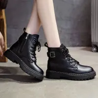 Cute Pie Ink【Free Shipping ส่งฟรี】 รองเท้าบูท Martin Sepatu Boot Pendek เดี่ยวสไตล์อังกฤษพื้นหนาใหม่สำหรับผู้หญิง2023ฤดูใบไม้ร่วง