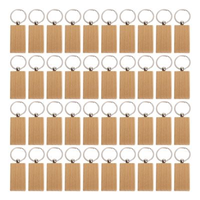 40 Pcs Blank Wooden Keychain Rectangular Engraving Key Diy Wood Keychains Key Tags Can Engrave Diy Gifts
