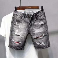 สั้นสำหรับแฟชั่นผู้ชายฤดูร้อนกางเกงยีนส์ขาสั้นผู้ชาย,Celana Pendek Denim ทรงหลวมกีฬา