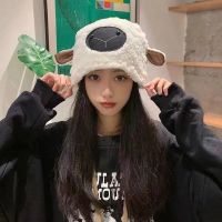 [COD] Lamb hat style sweet and cute ear lamb plush thickened warm pullover womens fashion