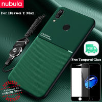 Nebula สำหรับ Huawei Y Max (7.12นิ้ว) ปลอกฟรีกระจกนิรภัย Silky รู้สึกหนังโทรศัพท์มือถือกรณีกันกระแทกที่วางแม่เหล็กในรถปกหลัง Lanyard ชุดทำความสะอาดหน้าจอสำหรับ Huawei Y Max / Honor 8X Max