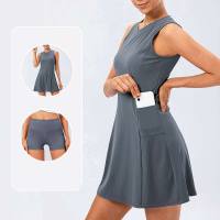 2pcs Women Tennis Dress Sling Quick-Drying Breathable Golf Yoga Sports Dress Gym Fitness Sportswear Golf Badminton Dresses Suit