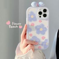 shuohaa166 เคสโทรศัพท์มือถือ TPU ลายภาพวาดสีน้ํามัน รูปพีช ประดับโบว์ เหมาะกับฤดูร้อน สําหรับ iPhone 11 7Plus 8Plus Xr xs Max 13 12 Pro Max 13promax 12 8 xs 11