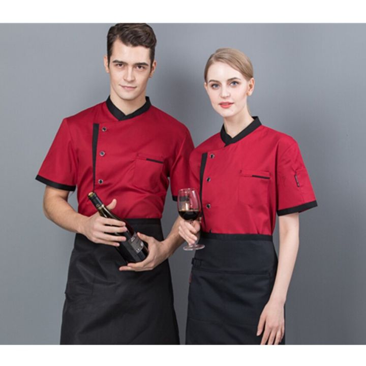 เครื่องแบบเสื้อผ้าพ่อครัวร้านอาหารสำหรับชาย-หญิงเครื่องแบบบริกรคาเฟ่เชฟชุดงานครัวแขนเสื้อระบายอากาศบางส่วน