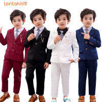 lontakids  2ชิ้นเด็กเด็กอย่างเป็นทางการชุดเสื้อแจ็คเก็ต + กางเกงเด็กแขนยาวสีฟ้าสีแดงสีขาวเสื้อชุดสูททางการงานเลี้ยงวันเกิดการแข่งขันคำพูดแต่งงานเสื้อผ้า