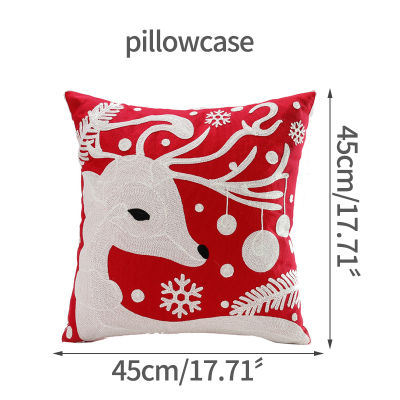 45cm Christmas Cotton Embroidered Pillow Santa Snowman Pattern Sofa Cushion Cover Fashion Christmas Scene Layout New Year Gifts