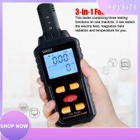 Keykits-Handheld 3-In-1 Digital Radiation Dosimeter Electric Field Magnetics Field Temperature Multifunctional Detector Home Office Radiation Tester Sound Light Alarm จอแสดงผล LCD พร้อม Backlight