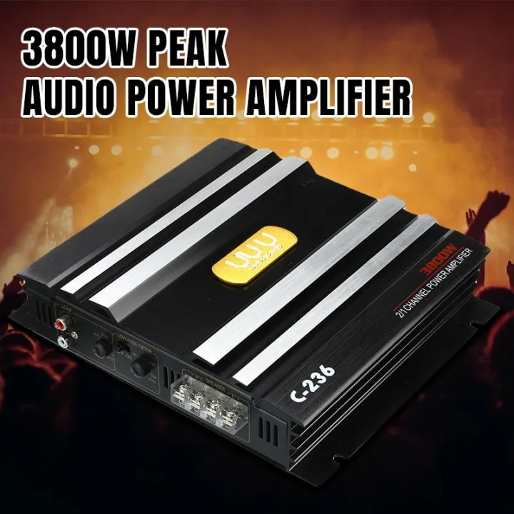 C236 3800W Car Amplifer Class AB Digital 2 Channel Black Aluminum