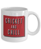 Funny Cricketer Meme Mug Gifts // Cricket and Chill Coffee Cup // Red and White Colored Drinkware