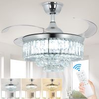 Depuley Crystal Ceiling Fan with Lights and Changeable Reversible Invisible Blades LED Ceiling Fan Chandelier Light for Bedroom Exhaust Fans