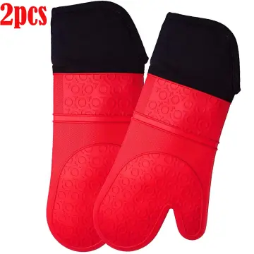  HOMWE Extra Long Professional Silicone Oven Mitt, Oven Mitts  with Quilted Liner, Heat Resistant Pot Holders, Flexible Oven Gloves, Red,  1 Pair, 14.7 Inch : Home & Kitchen