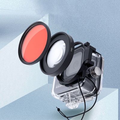 แหวนรองเลนส์กล้องถ่ายรูปตัวกรองเวลาดำน้ำเลนส์ไมโคร HD สี16X 58มม. สีม่วงแดงสำหรับ Gopro Hero 11 10 9 8ฝาครอบเลนส์กระเป๋ากล้องกันน้ำอุปกรณ์เสริมเคส