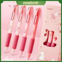 ZOWBRSH ปลอกนุ่ม ชุดปากกาเจล SAKURA Rabbit 4ชิ้น พลาสติกทำจากพลาสติก ปลอดสารพิษและไร้สารพิษ กดปากกาที่เป็นกลาง แบบพกพาได้ ทนต่อการสึกหรอ ปากกากลางสีชมพู สำหรับนักเรียน