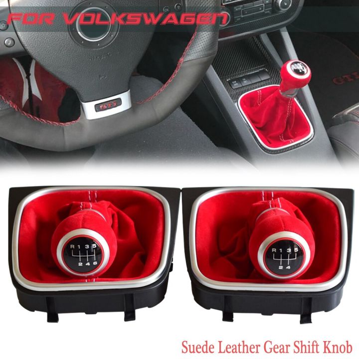 สินค้าขายดีสำหรับ-volkswagen-vw-golf-5-6-mk5-mk6-r32-gti-04-09หนังนิ่มสีแดงสีดำ5-6สปีดหัวเกียร์บูตปุ่มปรับเปลี่ยนคันโยก-nuopyue