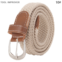 TOOL IMPROVER เข็มขัดแฟชั่น1ชิ้นเข็มขัดผ้าแคนวาสหัวเข็มขัดโลหะถักยืดหยุ่นสำหรับผู้ชายและผู้หญิง