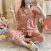 New Sale Women Home Wear 2021 Spring Summer Short Sleeved Women Pajamas Set Long Pant Pyjamas Sets Cotton Leisure Sleepwear Set