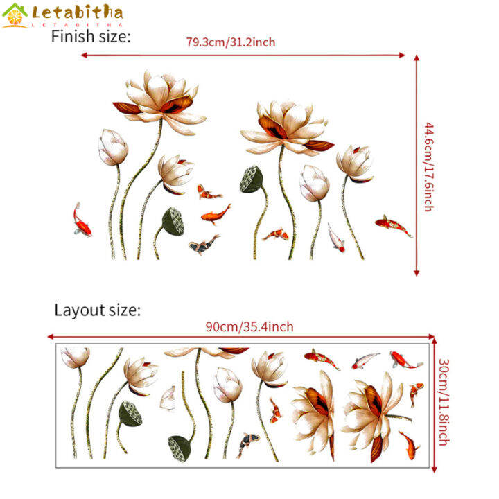 letabitha-สระบัวสติ๊กเกอร์ติดผนังลายดอกไม้-พื้นหลังตกแต่งผนังสำหรับห้องนั่งเล่นวอลล์เปเปอร์ลายสติกเกอร์ติดผนัง