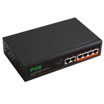 6 Port 100Mbps POE Switch Network Switch Network Splitter Metal Black with VLAN Function for Surveillance Cameras
