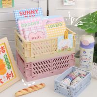 Morris8 Ins Desktop Storage Baskets Folding Makeup Stationery Organizer Rack Cute Desk Foldable Mini Plastic Collapsible Basket