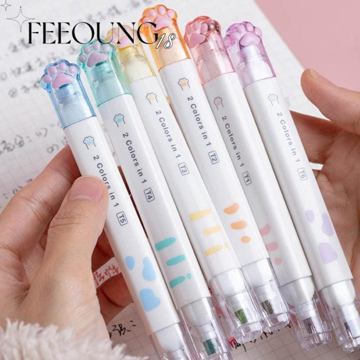 feeoung-6pcs-อุ้งเท้าของแมว-ปากกาทำเครื่องหมายปลายสิ่ว-พลาสติกสำหรับตกแต่ง-ปากกาเน้นข้อความที่สวยงาม-สวยดีครับ-ออฟฟิศสำหรับทำงาน