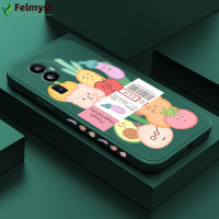 เคสสำหรับ OPPO Reno10 Pro + 5G เคสป้องกันกล้องคลุมทั้งหมดปลอกซิลิโคนของเหลวลายการ์ตูนผักสดโลโก้มือถือเคสขอบสี่เหลี่ยม