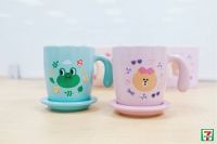 แก้วกาแฟเซรามิค line friends กระต่ายConyพร้อมจานรองหรือใช้ปิดเก็บอุณภูมิ ใส่ได้ทั้งน้ำร้อน และน้ำเย็น เข้าไมโครเวฟได้