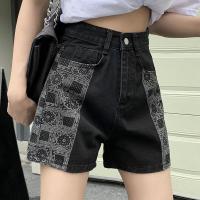 กางเกงขาสั้น Fat Sister cashew flower denim shorts women summer large size high waist wide leg a-line hot pants