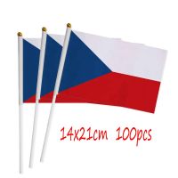 ZXZ Czech hand Flag 100pcs 14*21cm Polyester Double Side Printing Czech CZ Hand waving Flag with plastic flagpole